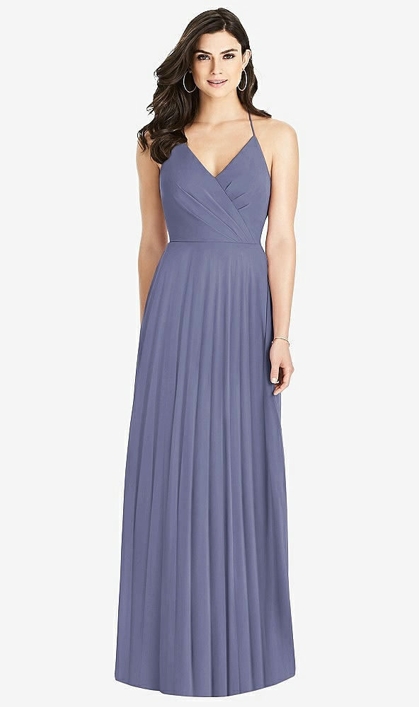 Back View - French Blue Ruffled Strap Cutout Wrap Maxi Dress