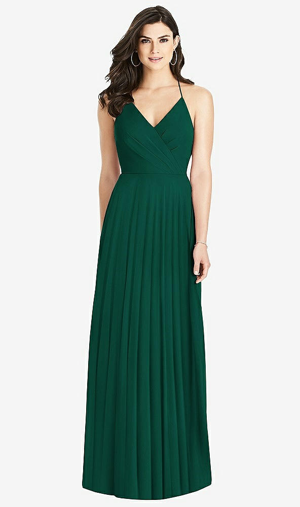 Back View - Hunter Green Ruffled Strap Cutout Wrap Maxi Dress