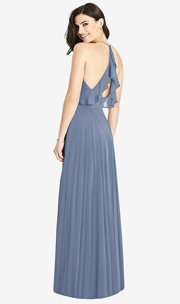 Front View - Larkspur Blue Ruffled Strap Cutout Wrap Maxi Dress