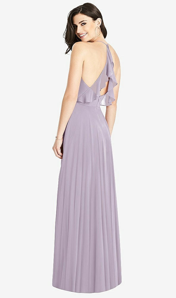 Front View - Lilac Haze Ruffled Strap Cutout Wrap Maxi Dress