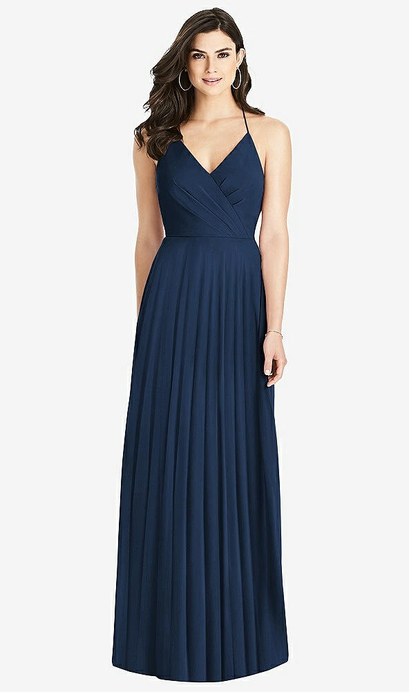 Back View - Midnight Navy Ruffled Strap Cutout Wrap Maxi Dress