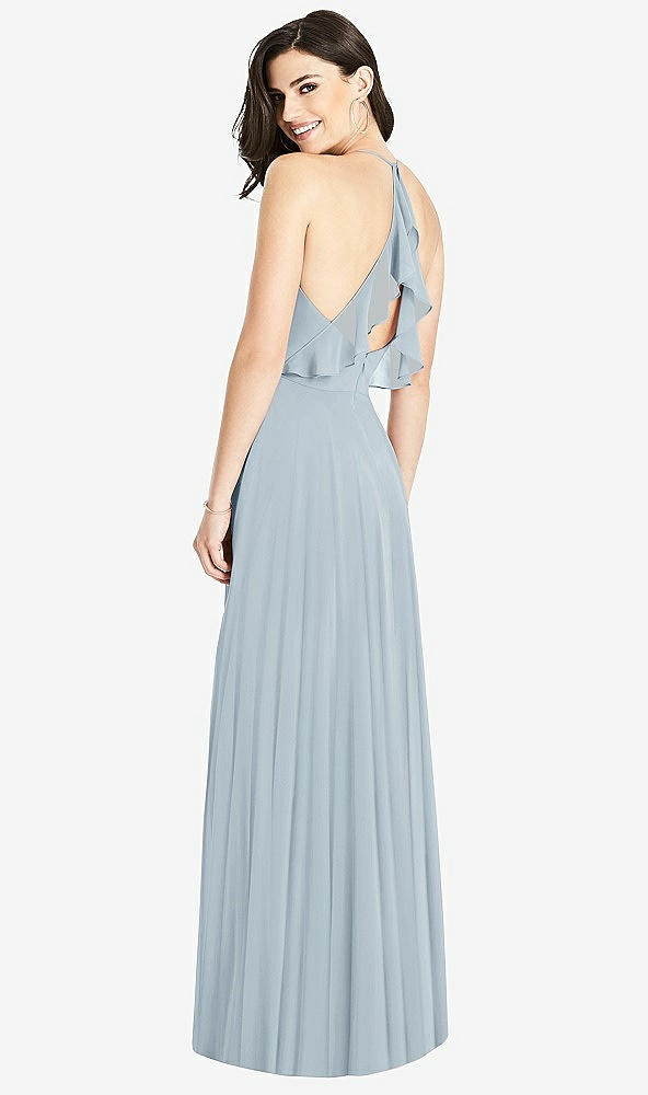 Front View - Mist Ruffled Strap Cutout Wrap Maxi Dress