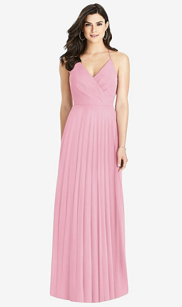 Back View - Peony Pink Ruffled Strap Cutout Wrap Maxi Dress