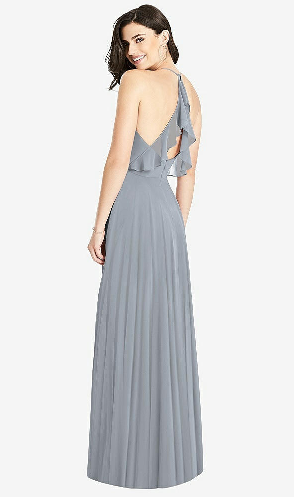 Front View - Platinum Ruffled Strap Cutout Wrap Maxi Dress