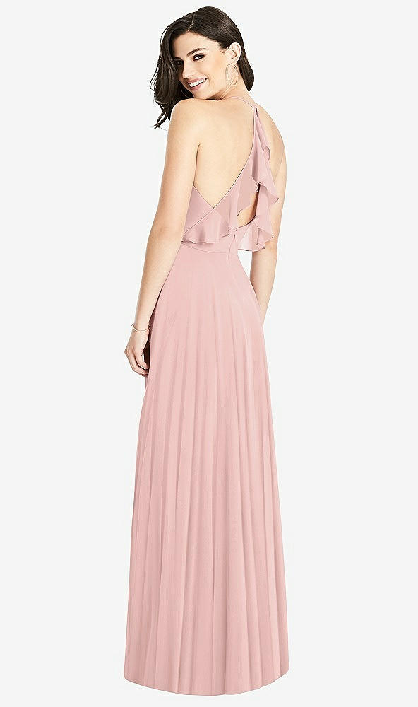 Front View - Rose - PANTONE Rose Quartz Ruffled Strap Cutout Wrap Maxi Dress