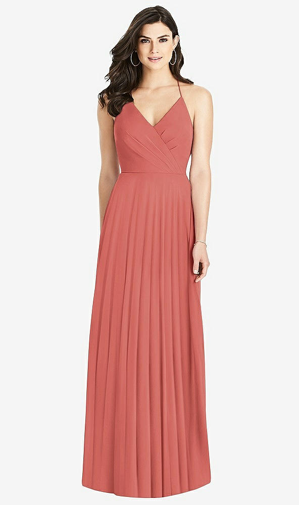 Back View - Coral Pink Ruffled Strap Cutout Wrap Maxi Dress