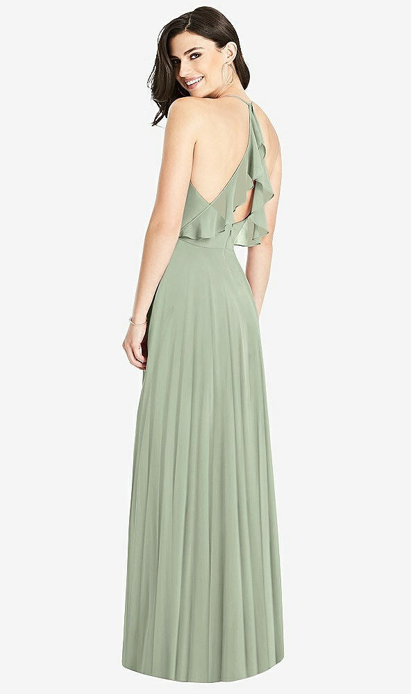 Front View - Sage Ruffled Strap Cutout Wrap Maxi Dress