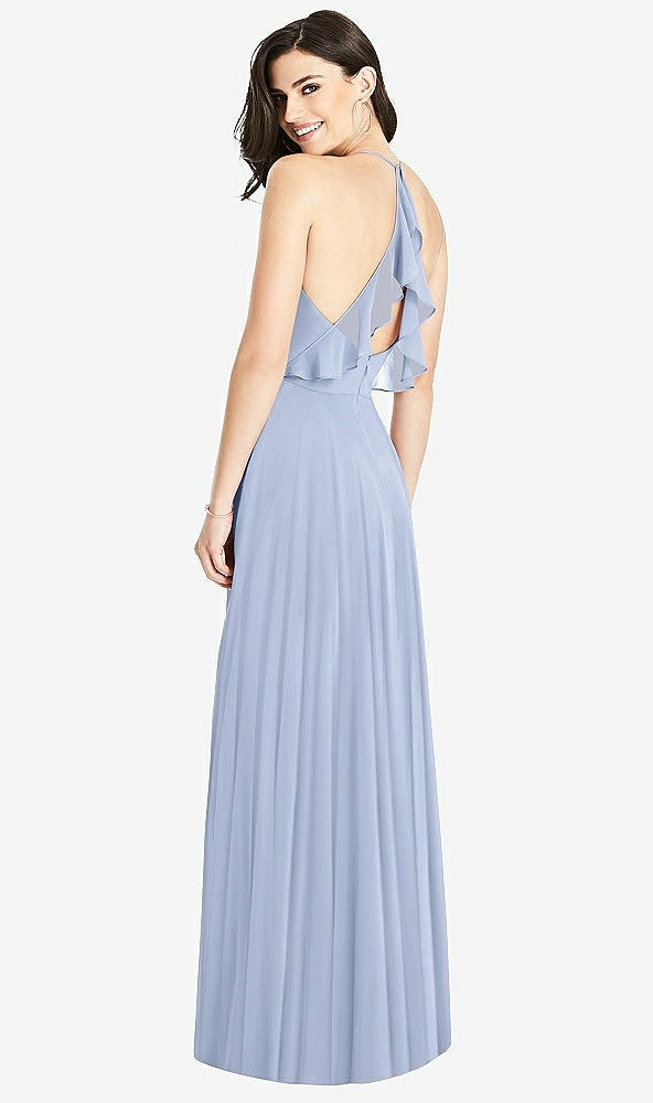 Front View - Sky Blue Ruffled Strap Cutout Wrap Maxi Dress