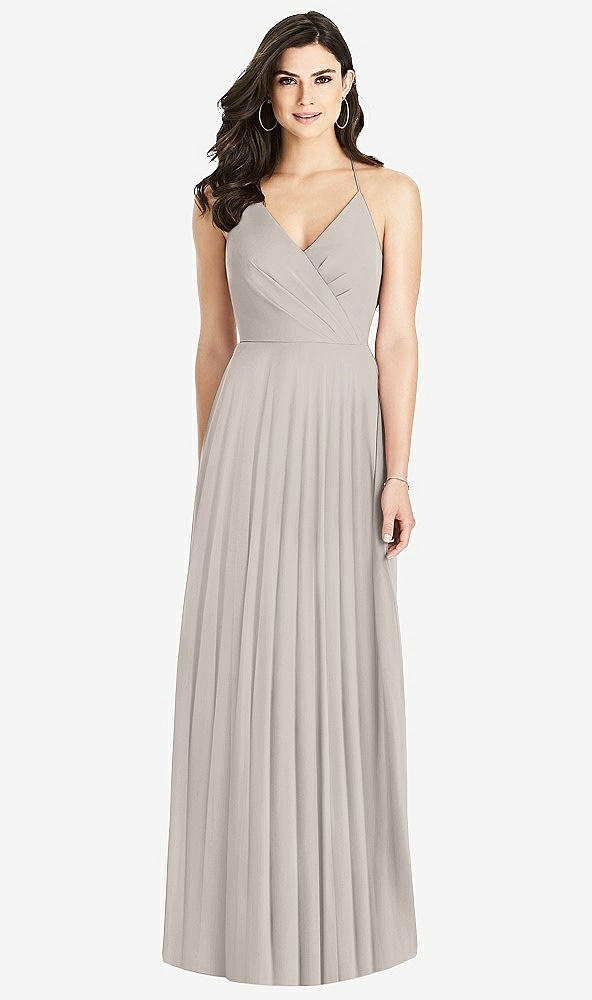 Back View - Taupe Ruffled Strap Cutout Wrap Maxi Dress