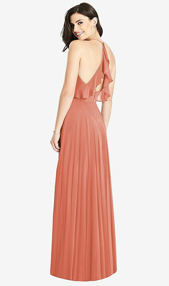 Front View - Terracotta Copper Ruffled Strap Cutout Wrap Maxi Dress