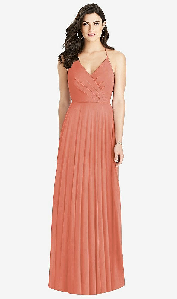 Back View - Terracotta Copper Ruffled Strap Cutout Wrap Maxi Dress