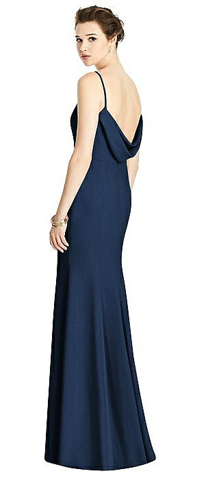 Bateau-Neck Open Cowl-Back Trumpet Gown