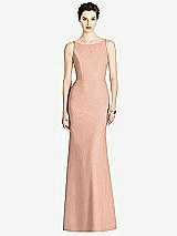 Rear View Thumbnail - Pale Peach Bateau-Neck Open Cowl-Back Trumpet Gown