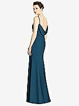 Front View Thumbnail - Atlantic Blue Bateau-Neck Open Cowl-Back Trumpet Gown