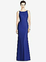 Rear View Thumbnail - Cobalt Blue Bateau-Neck Open Cowl-Back Trumpet Gown