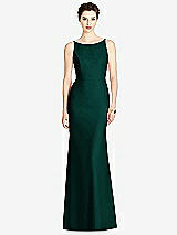 Rear View Thumbnail - Evergreen Bateau-Neck Open Cowl-Back Trumpet Gown