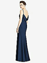 Front View Thumbnail - Midnight Navy Bateau-Neck Open Cowl-Back Trumpet Gown