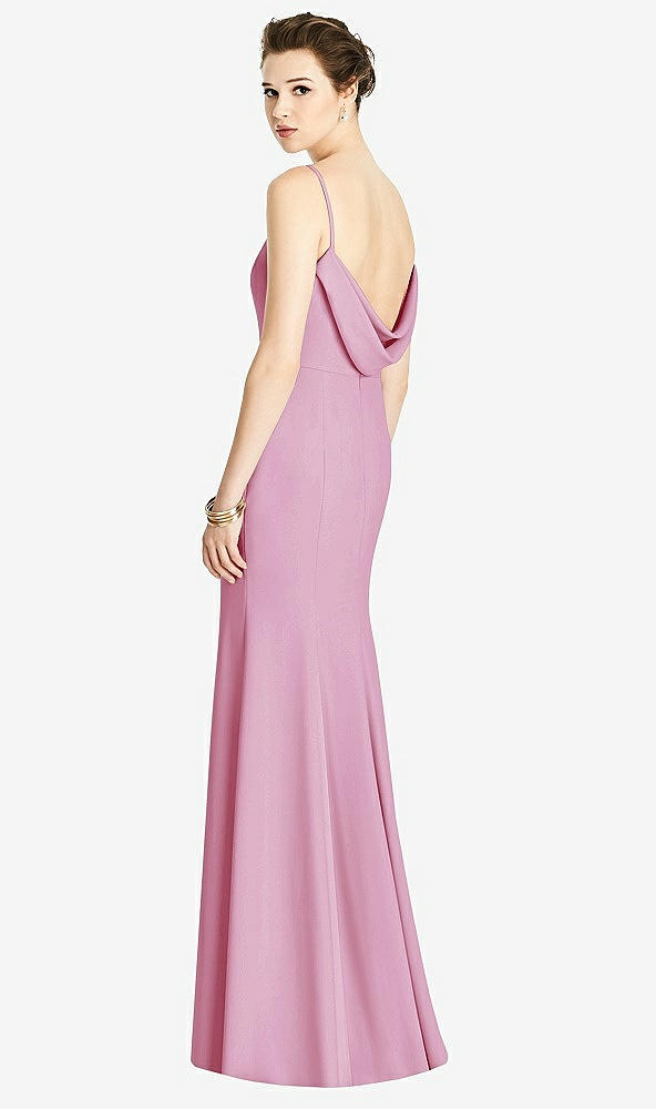 Front View - Powder Pink Bateau-Neck Open Cowl-Back Trumpet Gown