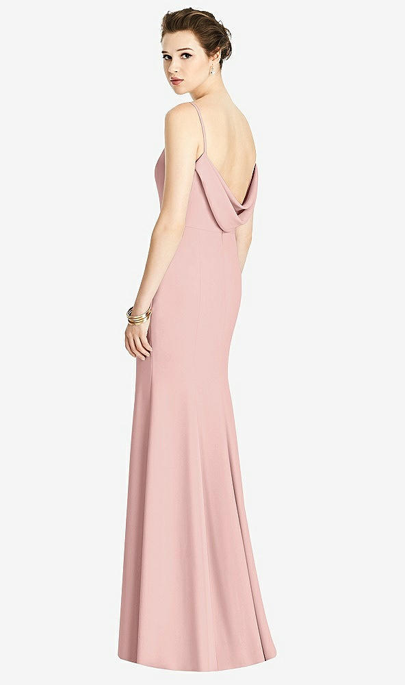 Front View - Rose - PANTONE Rose Quartz Bateau-Neck Open Cowl-Back Trumpet Gown