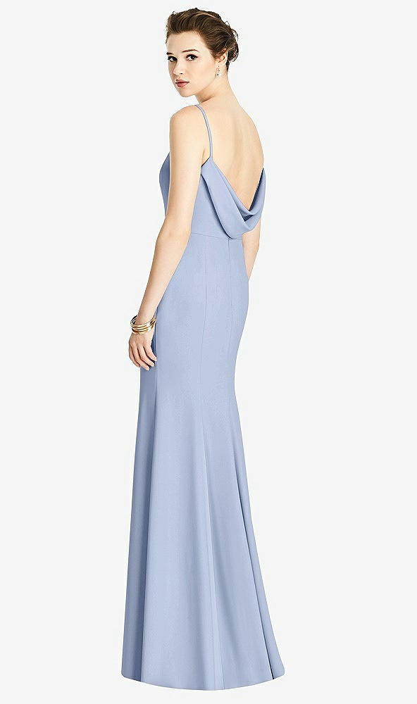 Front View - Sky Blue Bateau-Neck Open Cowl-Back Trumpet Gown