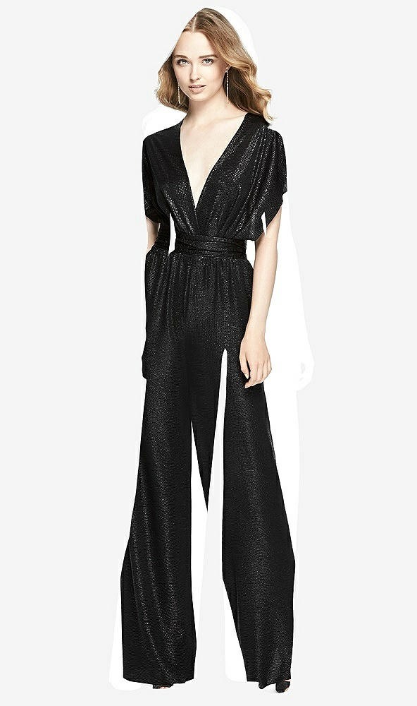 Front View - Black Soho Metallic Twist Jumpsuit