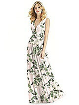 Front View Thumbnail - Palm Beach Print & Light Nude Bella Bridesmaids Dress BB109