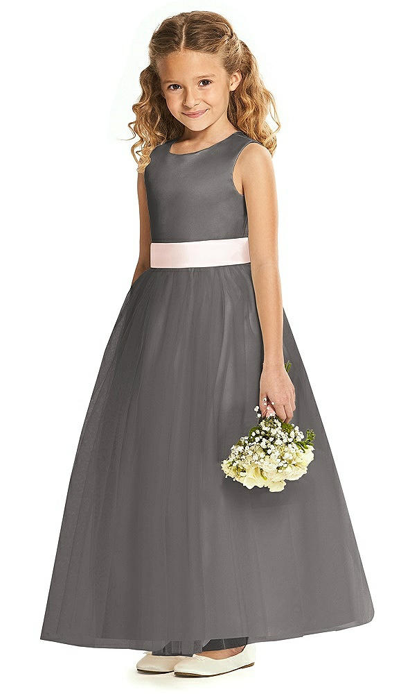 Front View - Caviar Gray & Blush Flower Girl Dress FL4060