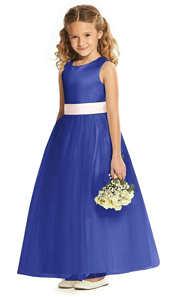 Front View - Cobalt Blue & Blush Flower Girl Dress FL4060