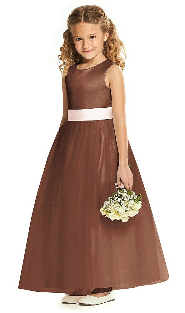 Front View - Cognac & Blush Flower Girl Dress FL4060