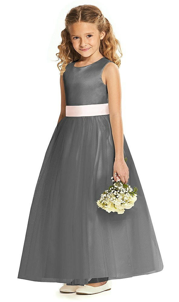 Front View - Gunmetal & Blush Flower Girl Dress FL4060