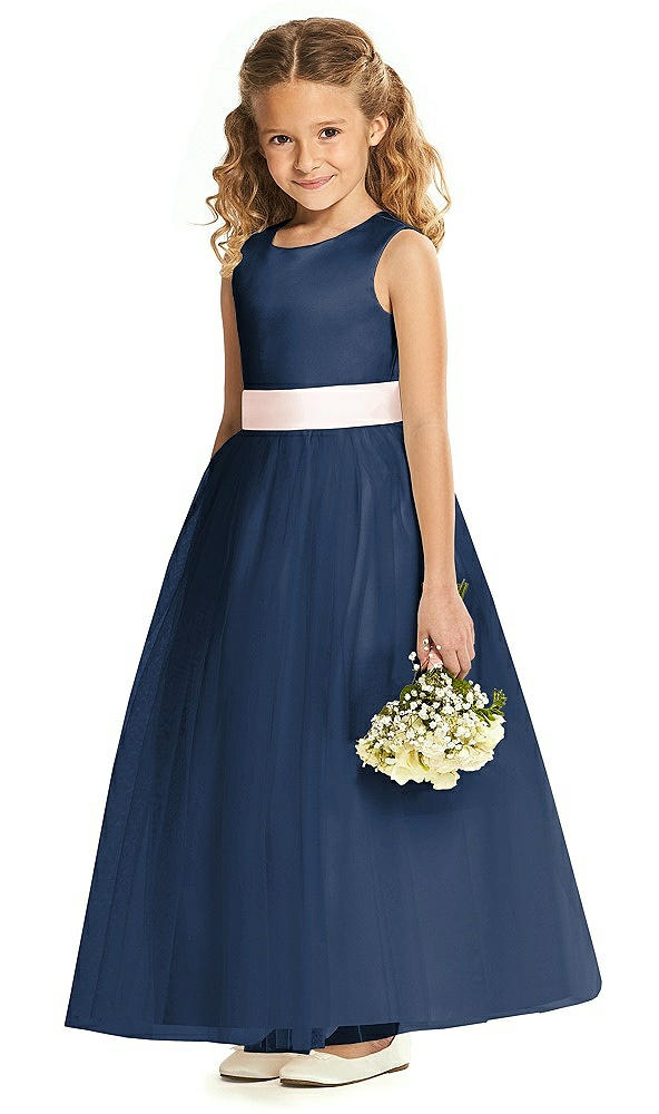 Front View - Midnight Navy & Blush Flower Girl Dress FL4060