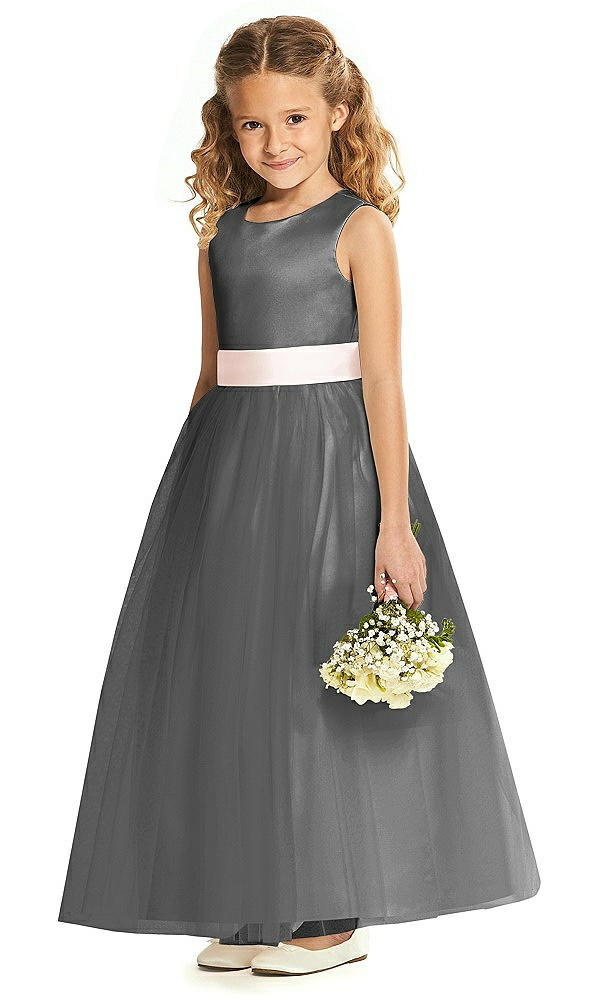 Front View - Pewter & Blush Flower Girl Dress FL4060