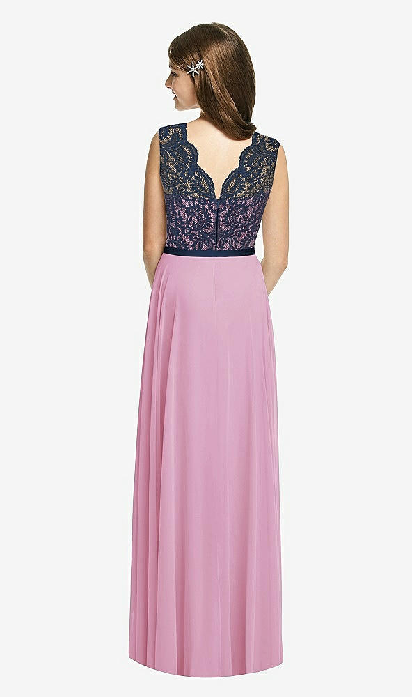 Back View - Powder Pink & Midnight Navy Dessy Collection Junior Bridesmaid Dress JR542