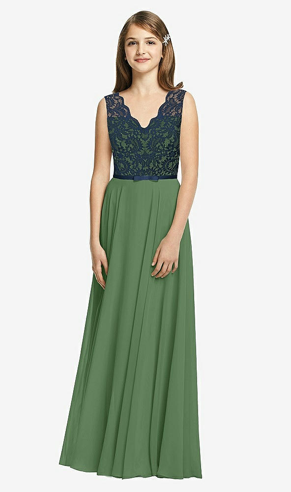 Front View - Vineyard Green & Midnight Navy Dessy Collection Junior Bridesmaid Dress JR542