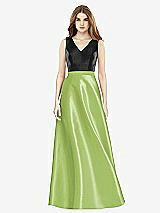 Front View Thumbnail - Mojito & Black Sleeveless A-Line Satin Dress with Pockets