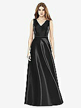 Front View Thumbnail - Black & Black Sleeveless A-Line Satin Dress with Pockets