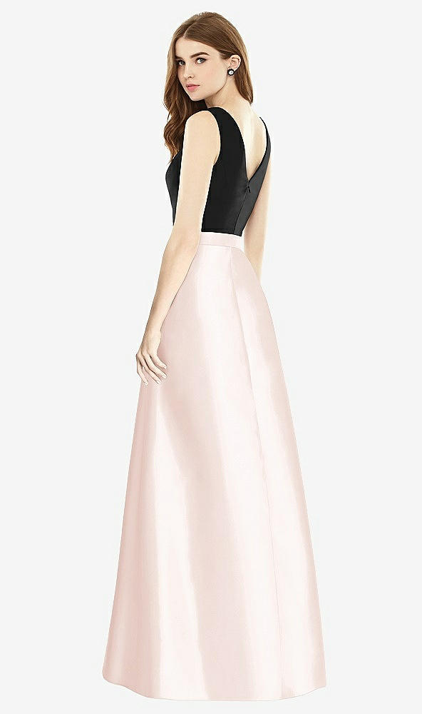 Back View - Blush & Black Sleeveless A-Line Satin Dress with Pockets