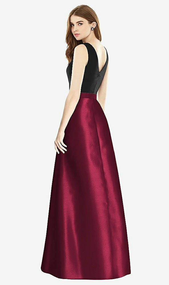 Back View - Cabernet & Black Sleeveless A-Line Satin Dress with Pockets