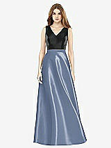 Front View Thumbnail - Larkspur Blue & Black Sleeveless A-Line Satin Dress with Pockets