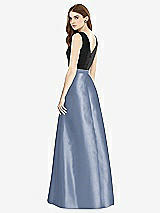 Rear View Thumbnail - Larkspur Blue & Black Sleeveless A-Line Satin Dress with Pockets