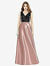 Front View Thumbnail - Neu Nude & Black Sleeveless A-Line Satin Dress with Pockets