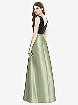 Rear View Thumbnail - Sage & Black Sleeveless A-Line Satin Dress with Pockets