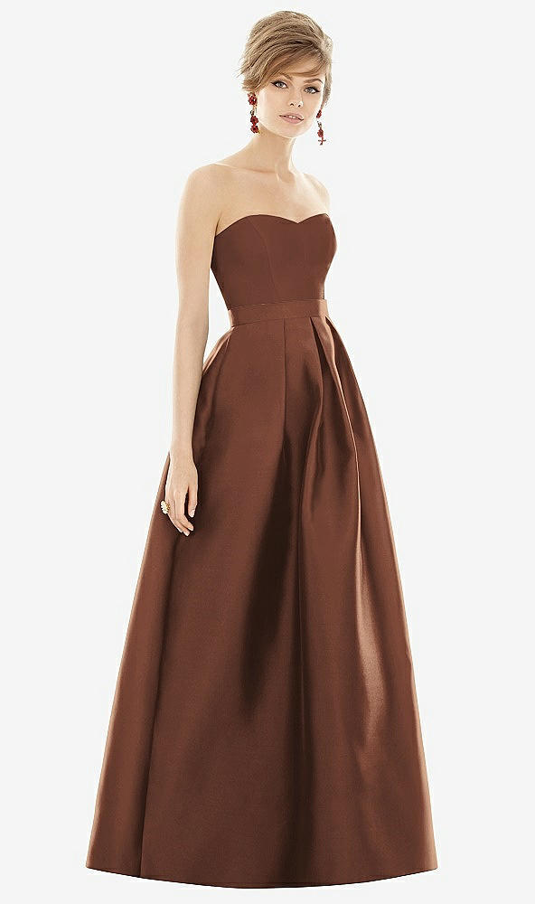 Front View - Cognac & Cognac Strapless Pleated Skirt Maxi Dress with Pockets