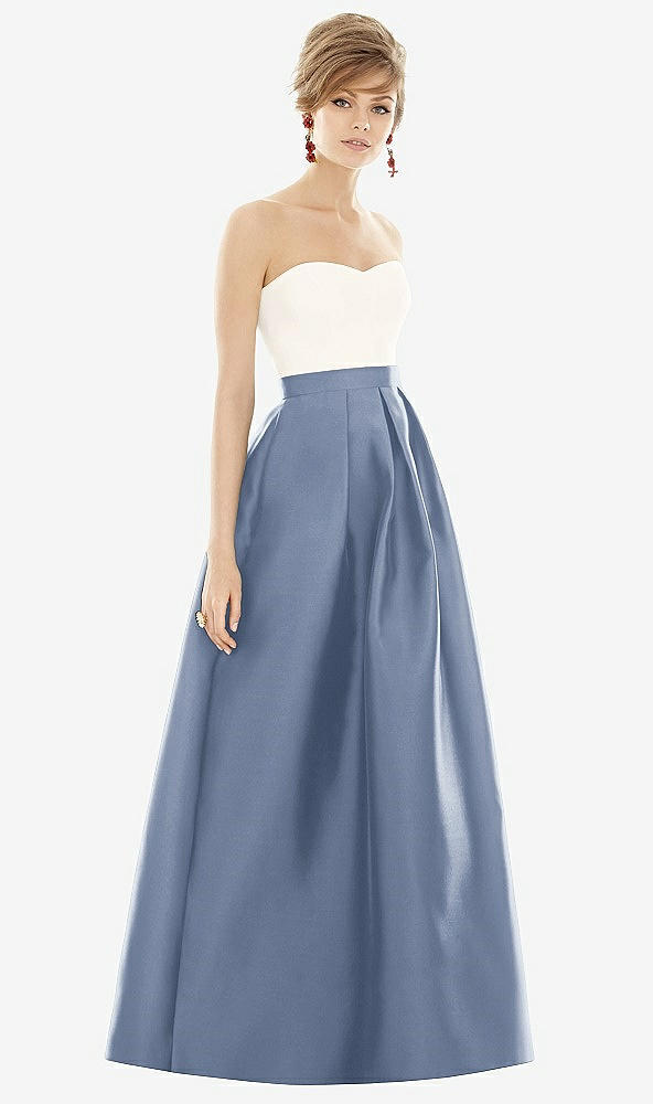 Front View - Larkspur Blue & Ivory Strapless Pleated Skirt Maxi Dress with Pockets