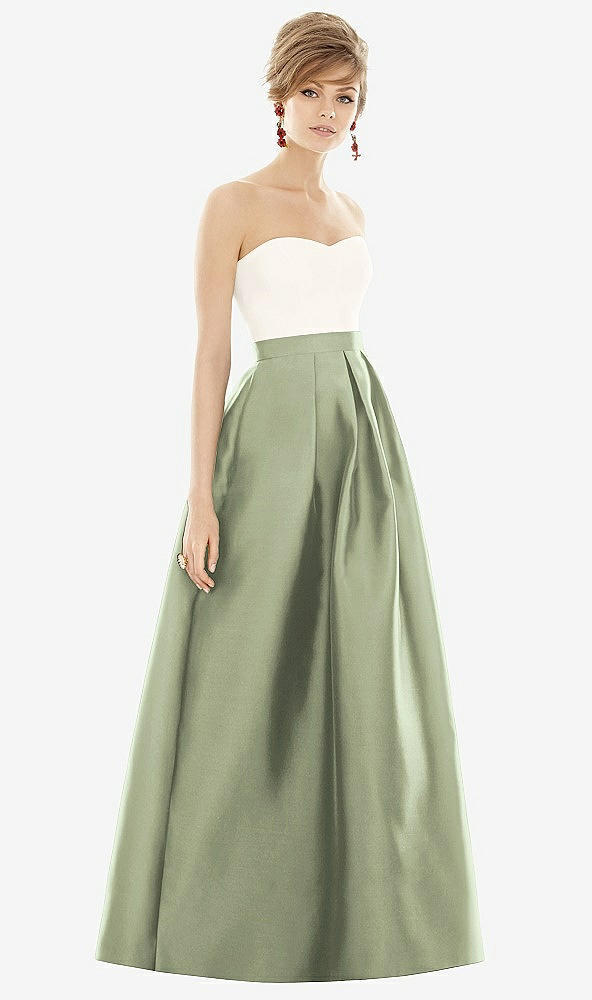 Front View - Sage & Ivory Strapless Pleated Skirt Maxi Dress with Pockets