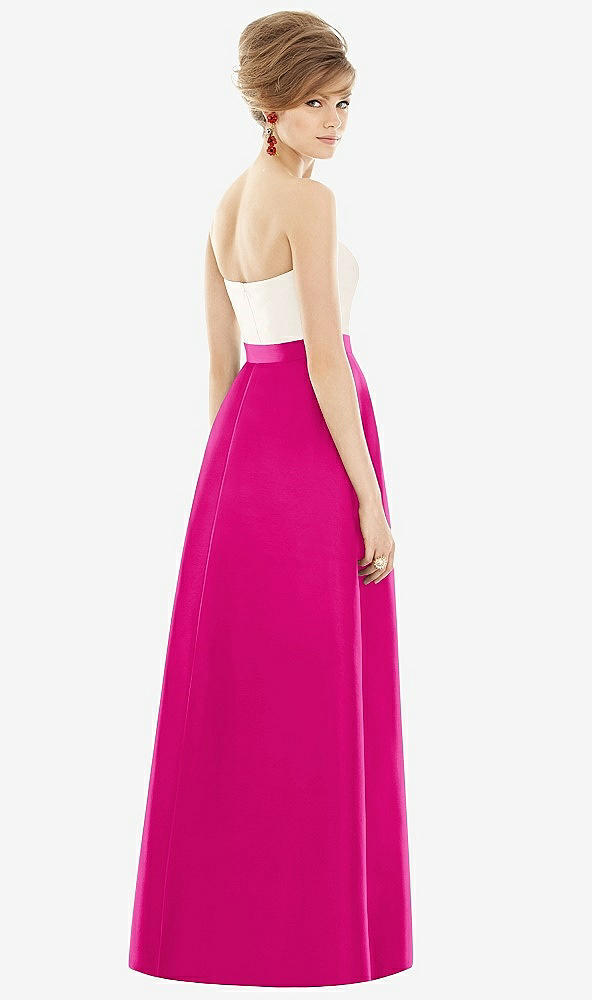 Back View - Think Pink & Ivory Strapless Pleated Skirt Maxi Dress with Pockets