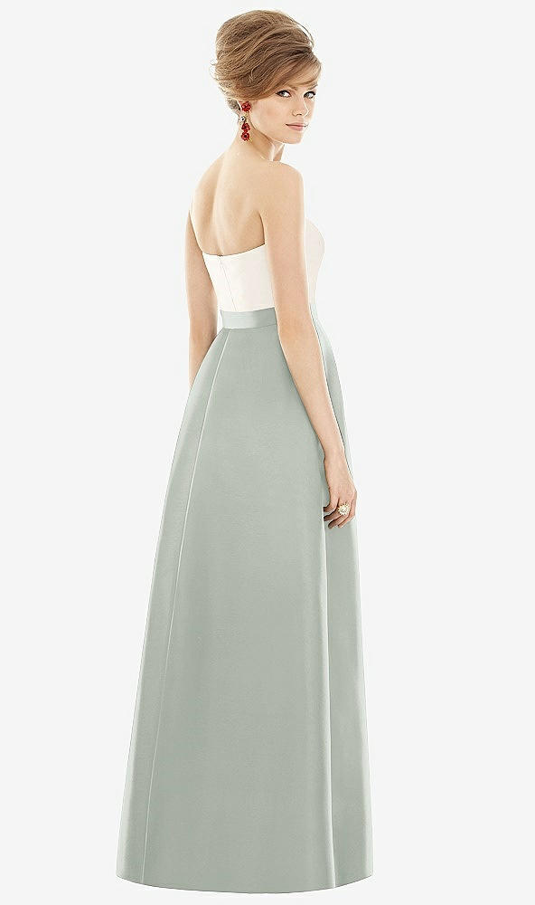 Back View - Willow Green & Ivory Strapless Pleated Skirt Maxi Dress with Pockets