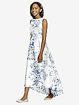 Front View Thumbnail - Cottage Rose Larkspur Floral Bateau Neck High-Low Junior Bridesmaid Dress with Pockets