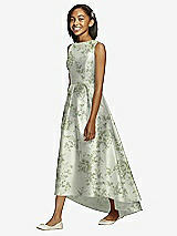 Front View Thumbnail - Sage Cottage Rose Floral Bateau Neck High-Low Junior Bridesmaid Dress with Pockets