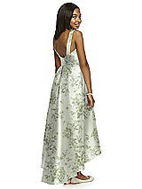 Rear View Thumbnail - Sage Cottage Rose Floral Bateau Neck High-Low Junior Bridesmaid Dress with Pockets